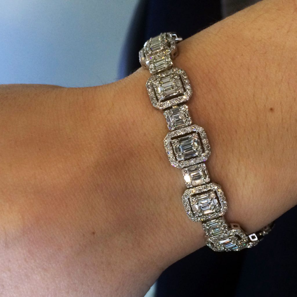18k White Gold 8.59ctw Round & Baguette Diamond Bracelet - Raymond Lee Jewelers